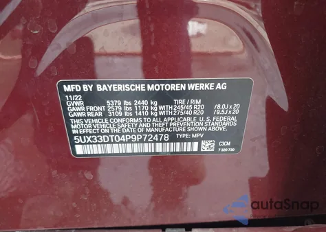 2023 BMW X4 xDrive30I from USA, damaged, VIN 5UX33DT04P9P72478